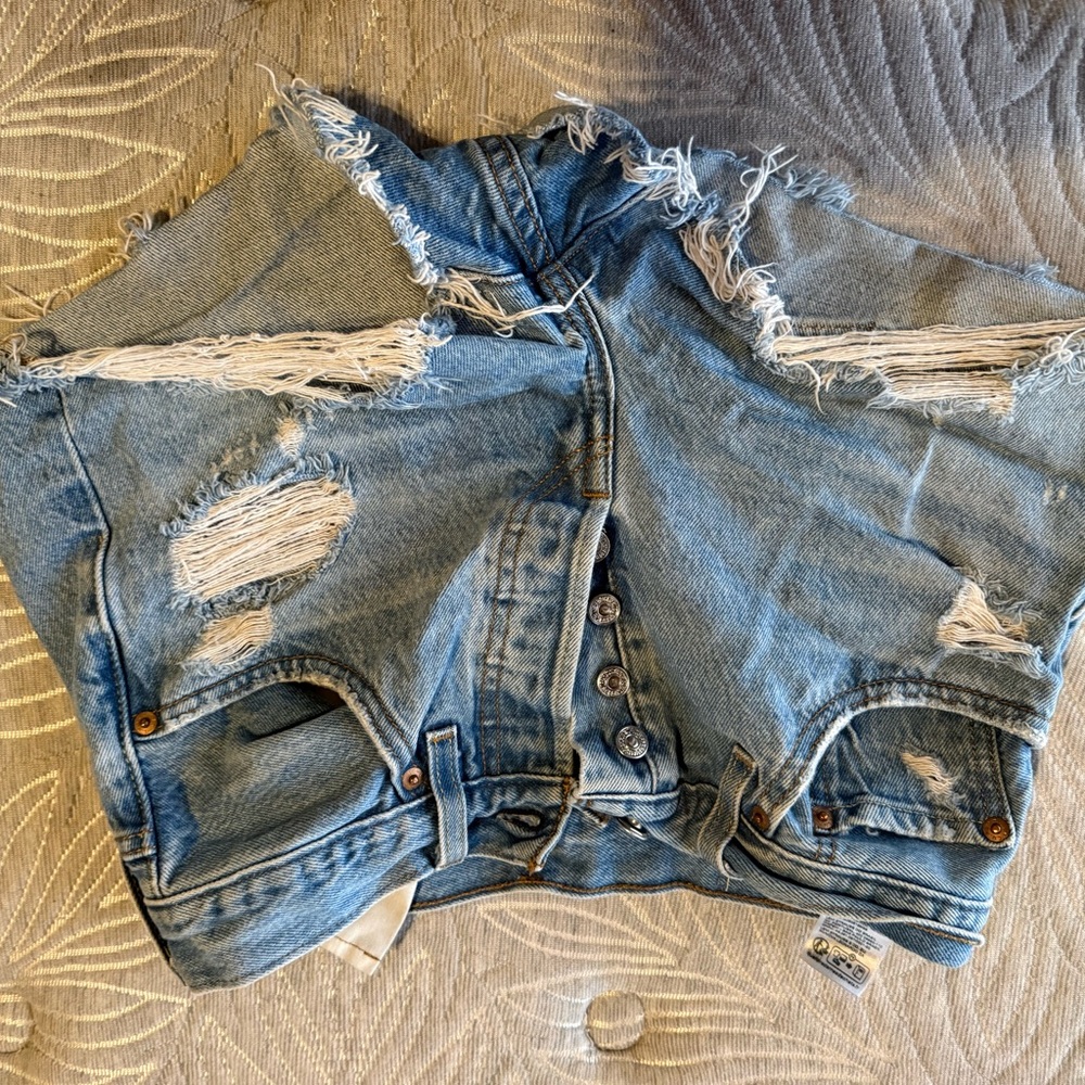 Levi's Light Blue Distressed High Waist Shorts